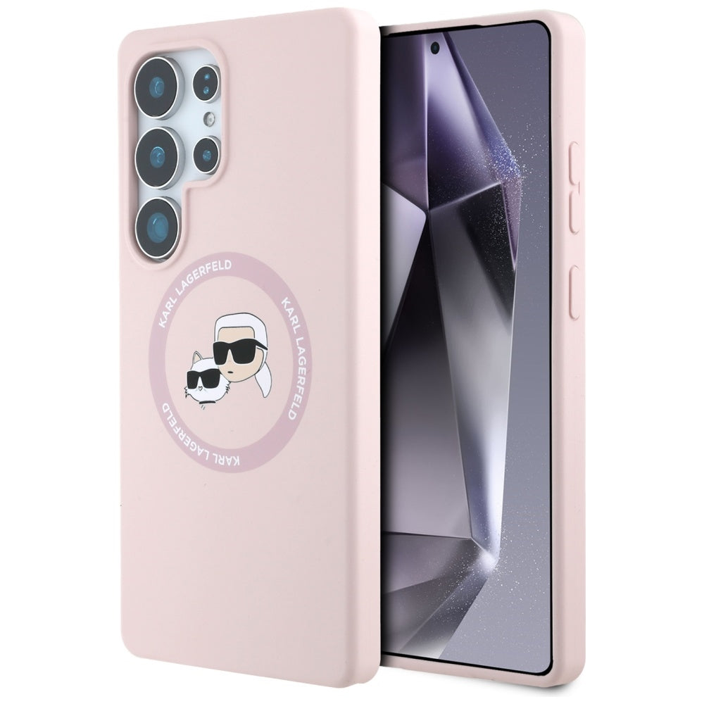 Custodia MagSafe per Samsung Galaxy S25 Ultra S938, Karl Lagerfeld, Silicone Double Heads, Rosa