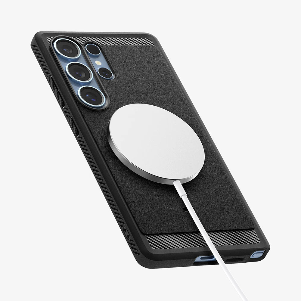Coque MagSafe pour Samsung Galaxy S25 Ultra S938, Spigen, Rugged Armor, Noir Mat ACS08951