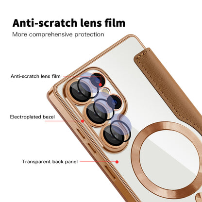 Coque MagSafe pour Samsung Galaxy S25 Ultra S938, Techsuit, SmartMag Book, Marron