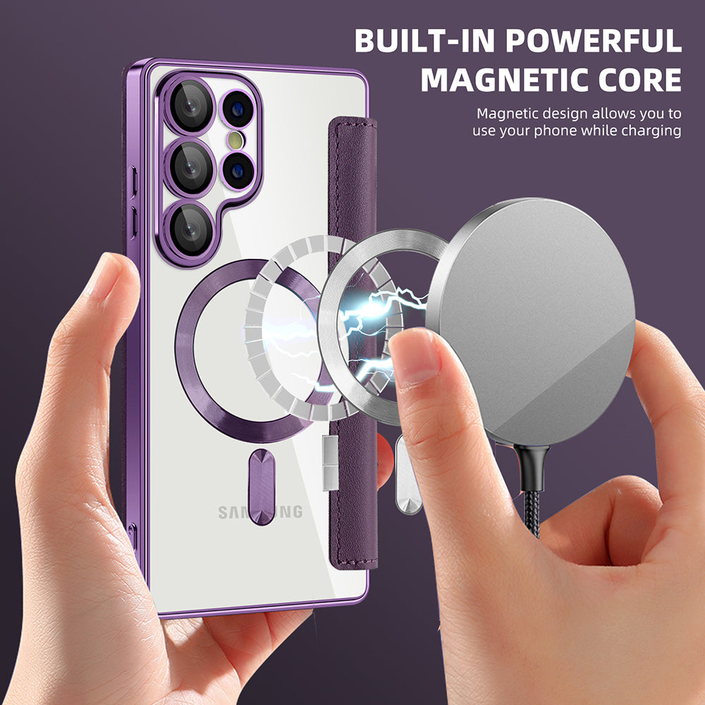 Coque MagSafe pour Samsung Galaxy S25 Ultra S938, Techsuit, SmartMag Book, Violet
