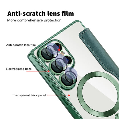 Coque MagSafe pour Samsung Galaxy S25 Ultra S938, Techsuit, SmartMag Book, Vert