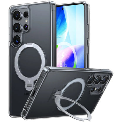 Coque MagSafe pour Samsung Galaxy S25 Ultra S938, Torras, Ostand Spin, Transparente