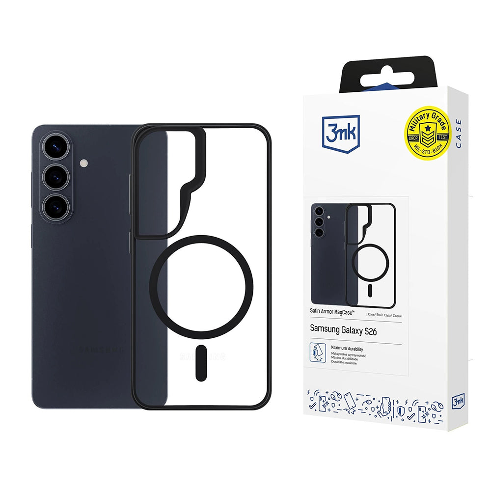 Custodia MagSafe per Samsung Galaxy S26, 3MK, Satin Armor, Trasparente