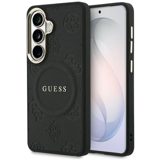 Étui MagSafe pour Samsung Galaxy S26 Plus S947, GUESS, Saffiano Peony Embossed Ring, Noir