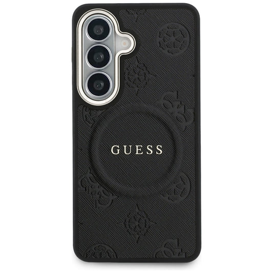 Étui MagSafe pour Samsung Galaxy S26 Plus S947, GUESS, Saffiano Peony Embossed Ring, Noir
