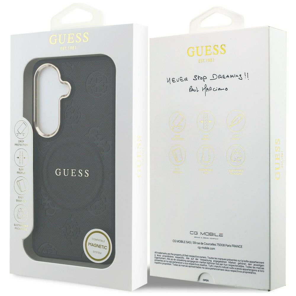 Étui MagSafe pour Samsung Galaxy S26 Plus S947, GUESS, Saffiano Peony Embossed Ring, Noir
