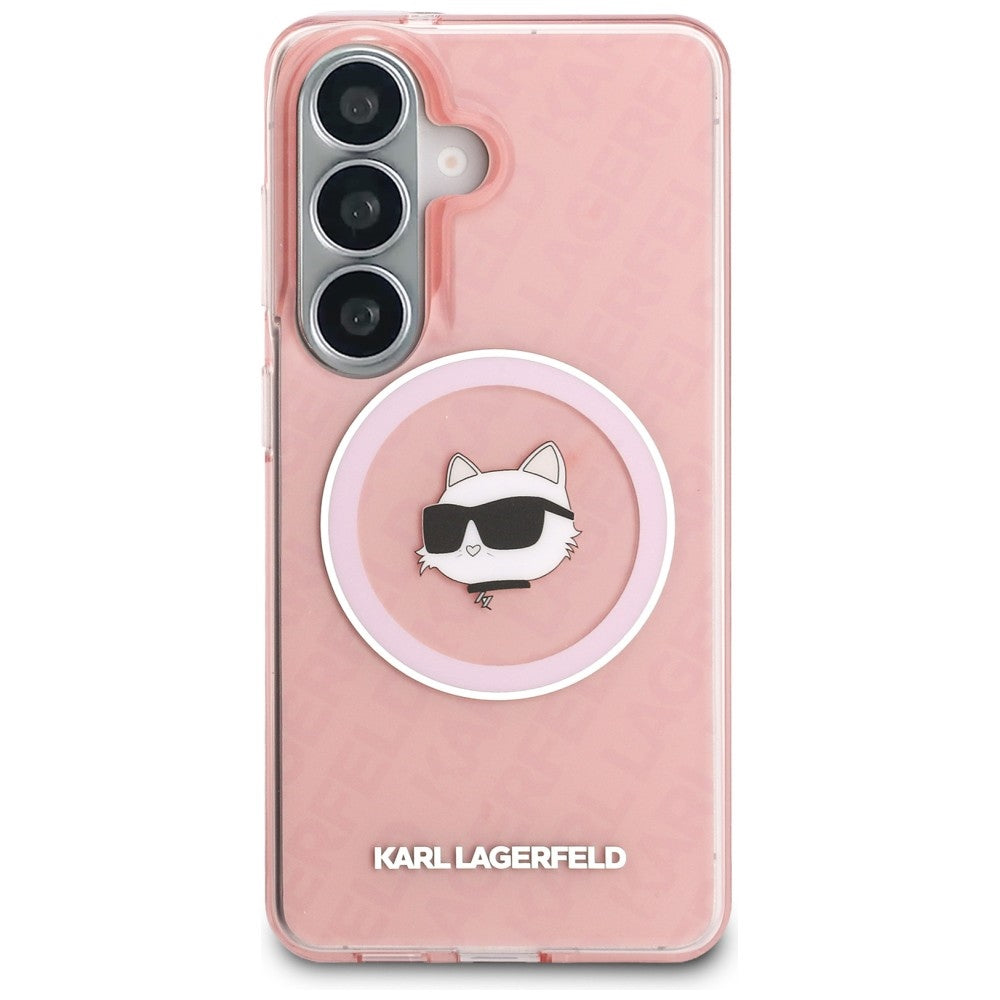 Étui MagSafe pour Samsung Galaxy S26 Plus S947, Karl Lagerfeld, IML Choupette Head on KL Repeated Logo, Rose