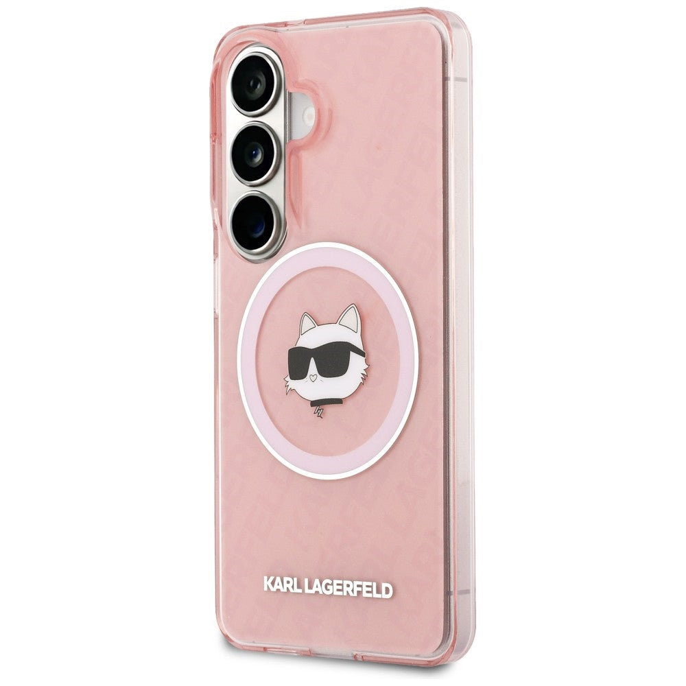 Étui MagSafe pour Samsung Galaxy S26 Plus S947, Karl Lagerfeld, IML Choupette Head on KL Repeated Logo, Rose