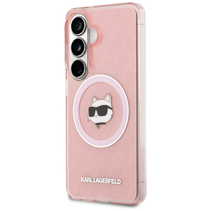Étui MagSafe pour Samsung Galaxy S26 Plus S947, Karl Lagerfeld, IML Choupette Head on KL Repeated Logo, Rose