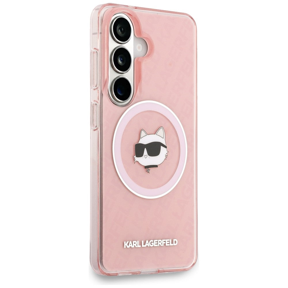 Étui MagSafe pour Samsung Galaxy S26 Plus S947, Karl Lagerfeld, IML Choupette Head on KL Repeated Logo, Rose