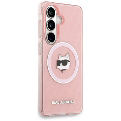 Étui MagSafe pour Samsung Galaxy S26 Plus S947, Karl Lagerfeld, IML Choupette Head on KL Repeated Logo, Rose