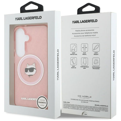 Étui MagSafe pour Samsung Galaxy S26 Plus S947, Karl Lagerfeld, IML Choupette Head on KL Repeated Logo, Rose