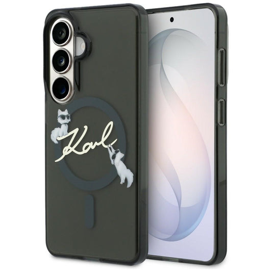 Coque MagSafe pour Samsung Galaxy S26 Plus S947, Karl Lagerfeld, IML Choupette Karl Script Logo, Noire