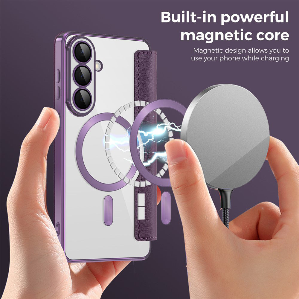 Custodia MagSafe per Samsung Galaxy S26 Plus S947, Techsuit, SmartMag Book, Viola