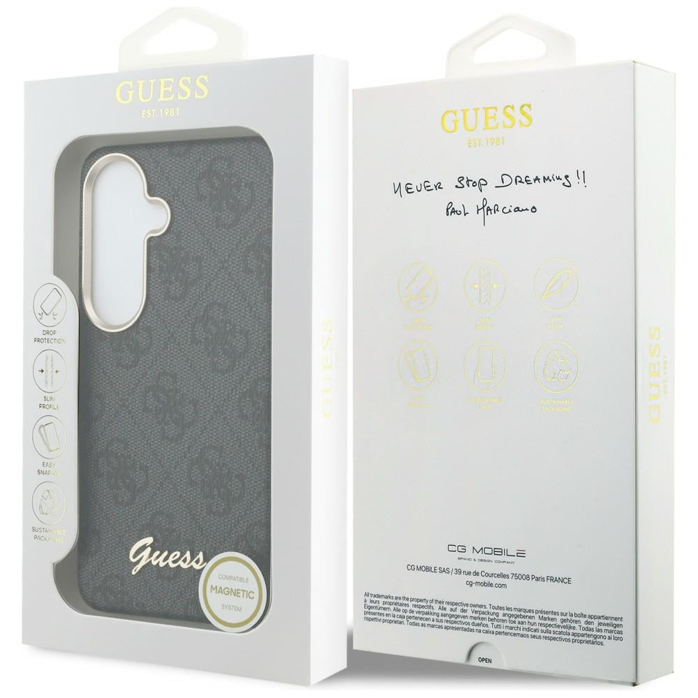 MagSafe Hülle für Samsung Galaxy S26 S942, Guess, 4G Script Logo, Schwarz