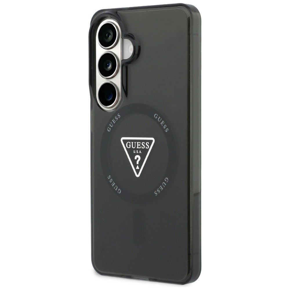 Coque MagSafe pour Samsung Galaxy S26 S942, Guess, logo triangle dégradé IML, Noire