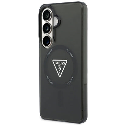 Coque MagSafe pour Samsung Galaxy S26 S942, Guess, logo triangle dégradé IML, Noire
