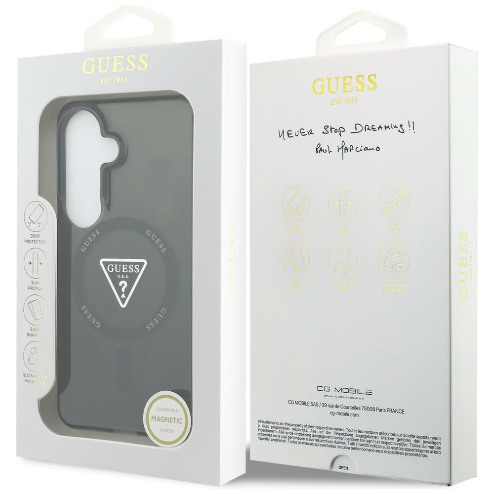 Coque MagSafe pour Samsung Galaxy S26 S942, Guess, logo triangle dégradé IML, Noire