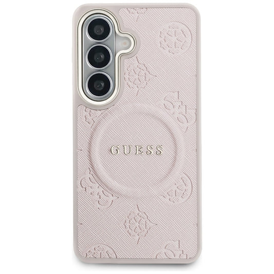 Étui MagSafe pour Samsung Galaxy S26 S942, Guess, Saffiano Peony Embossed Ring, Rose