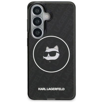 Custodia MagSafe per Samsung Galaxy S26 S942, Karl Lagerfeld, IML Choupette Head on KL Repeated Logo, Nera