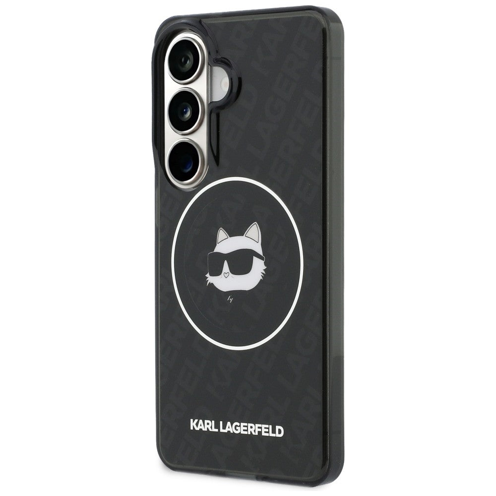 Custodia MagSafe per Samsung Galaxy S26 S942, Karl Lagerfeld, IML Choupette Head on KL Repeated Logo, Nera