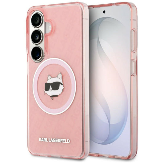 Coque MagSafe pour Samsung Galaxy S26 S942, Karl Lagerfeld, IML Choupette Head on KL Repeated Logo, Rose