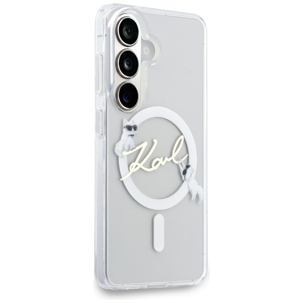 Custodia MagSafe per Samsung Galaxy S26 S942, Karl Lagerfeld, IML Choupette Karl Script Logo, Bianca