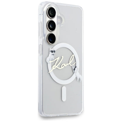 Custodia MagSafe per Samsung Galaxy S26 S942, Karl Lagerfeld, IML Choupette Karl Script Logo, Bianca