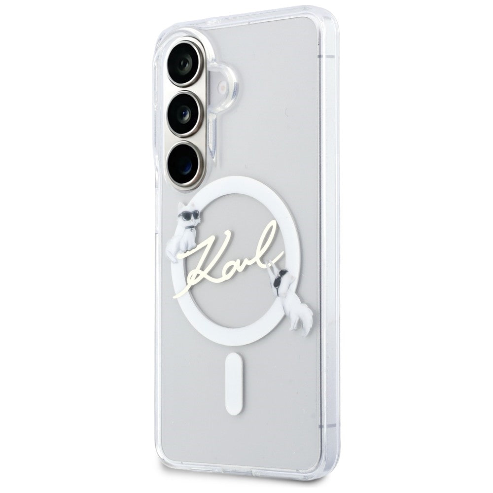 Custodia MagSafe per Samsung Galaxy S26 S942, Karl Lagerfeld, IML Choupette Karl Script Logo, Bianca
