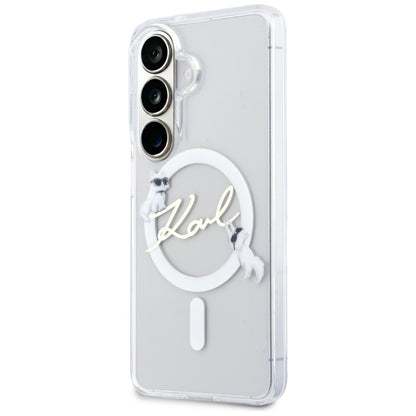 Custodia MagSafe per Samsung Galaxy S26 S942, Karl Lagerfeld, IML Choupette Karl Script Logo, Bianca