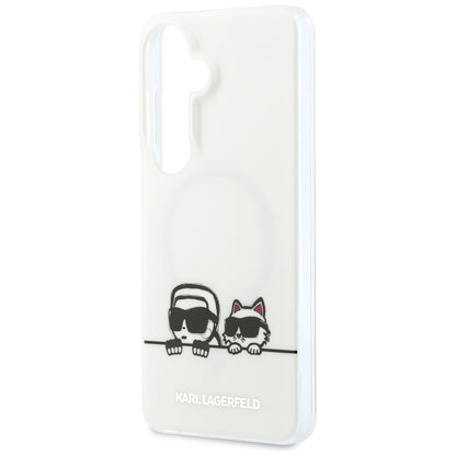 Custodia MagSafe per Samsung Galaxy S26 S942, Karl Lagerfeld, IML Karl & Choupette Peekaboo Logo, Bianca