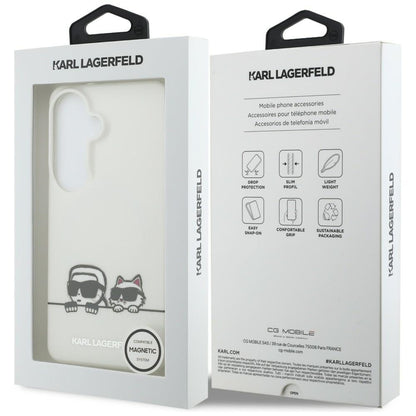 Custodia MagSafe per Samsung Galaxy S26 S942, Karl Lagerfeld, IML Karl & Choupette Peekaboo Logo, Bianca