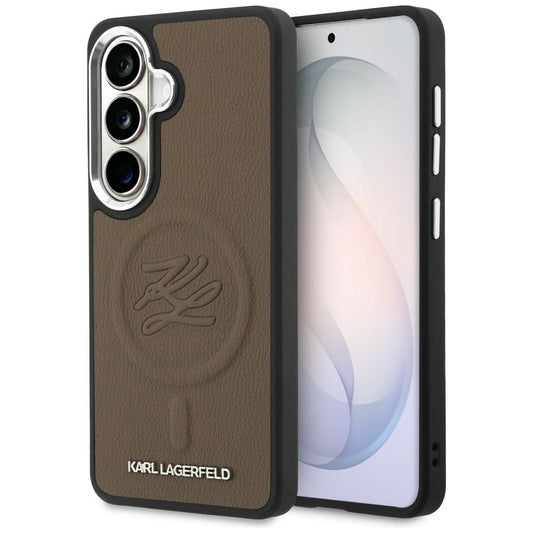 Custodia MagSafe per Samsung Galaxy S26 S942, Karl Lagerfeld, Initial Logo Debossed, Marrone