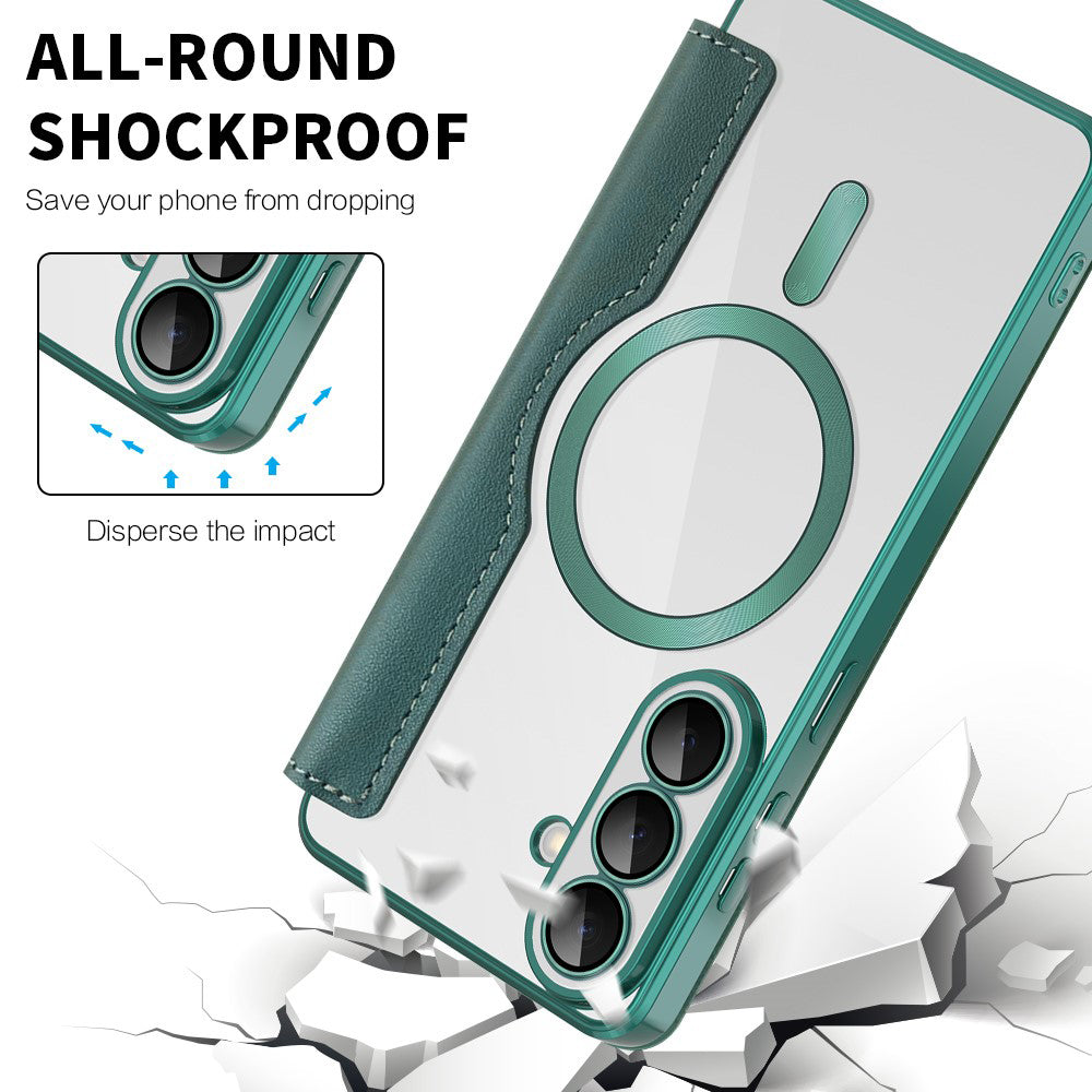 Custodia MagSafe per Samsung Galaxy S26 S942, Techsuit, SmartMag Book, Verde