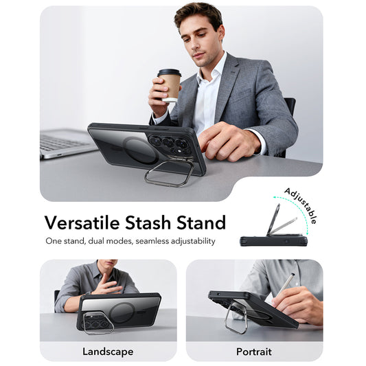 Custodia MagSafe per Samsung Galaxy S26 Ultra, ESR, Classic Hybrid Kickstand, Nera Trasparente