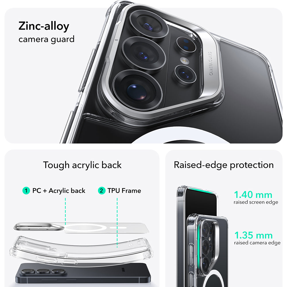 Custodia MagSafe per Samsung Galaxy S26 Ultra, ESR, Classic Hybrid Kickstand, Trasparente