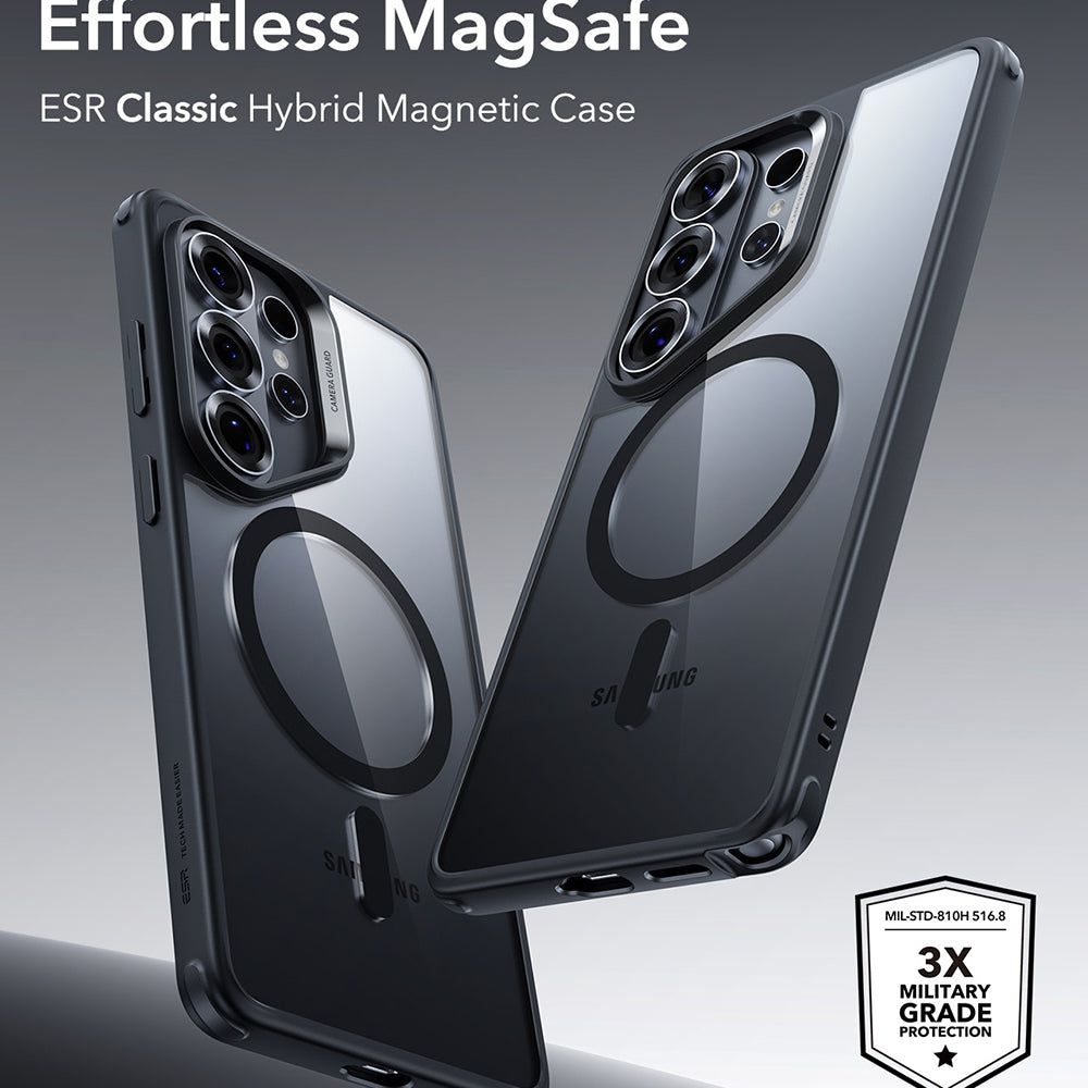 Custodia MagSafe per Samsung Galaxy S26 Ultra, ESR, Classic Hybrid, Nera Trasparente