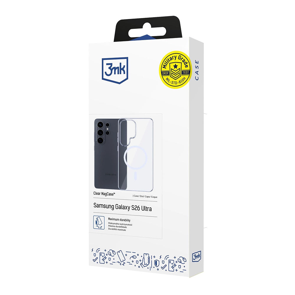 Custodia MagSafe per Samsung Galaxy S26 Ultra S948, 3MK, Clear MagCase, Trasparente