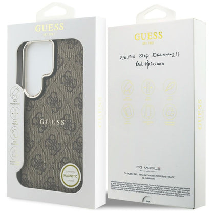 Custodia MagSafe per Samsung Galaxy S26 Ultra S948, Guess, 4G Embossed Ring, Marrone