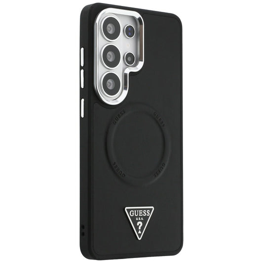 Coque MagSafe pour Samsung Galaxy S26 Ultra S948, Guess, Logo Triangle Anneau en Relief, Noire
