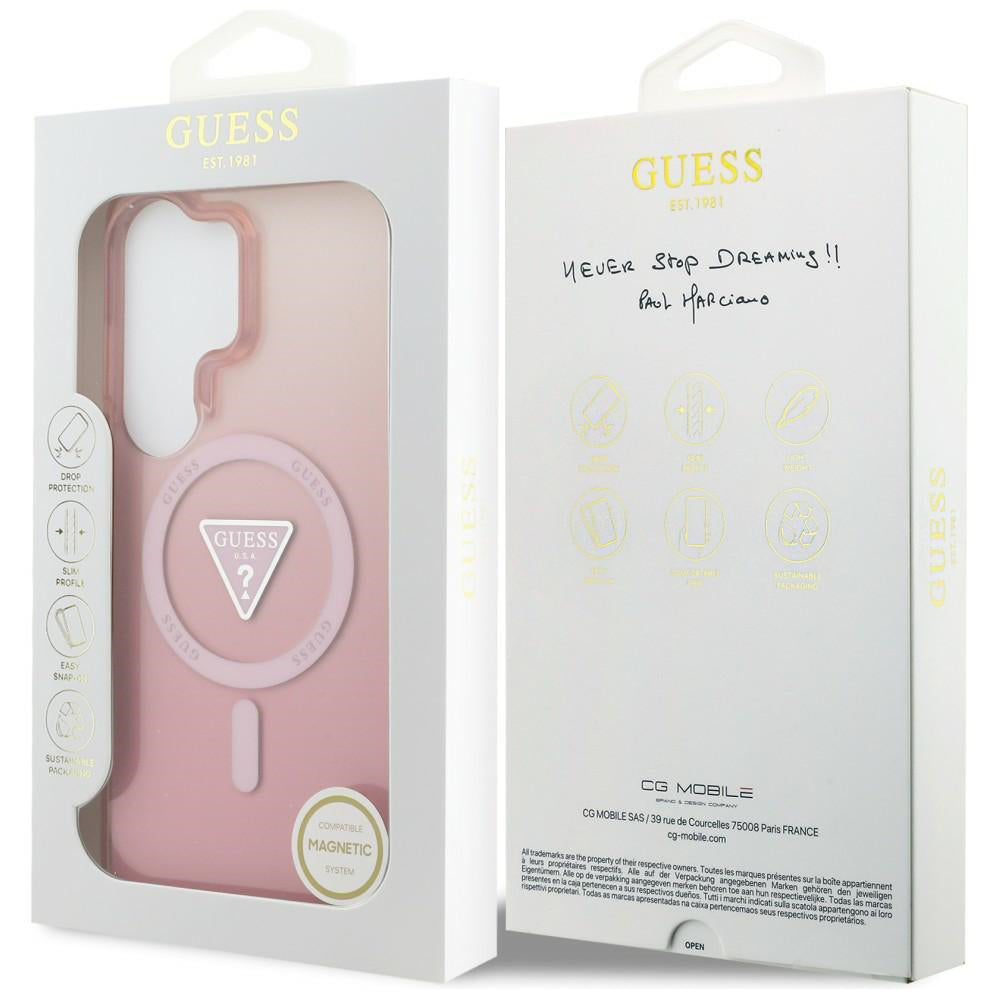 Custodia MagSafe per Samsung Galaxy S26 Ultra S948, Guess, IML Gradient Triangle Logo, Rosa