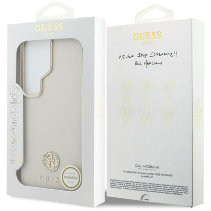 MagSafe Hülle für Samsung Galaxy S26 Ultra S948, Guess, Rhinestone Round Logo, Beige