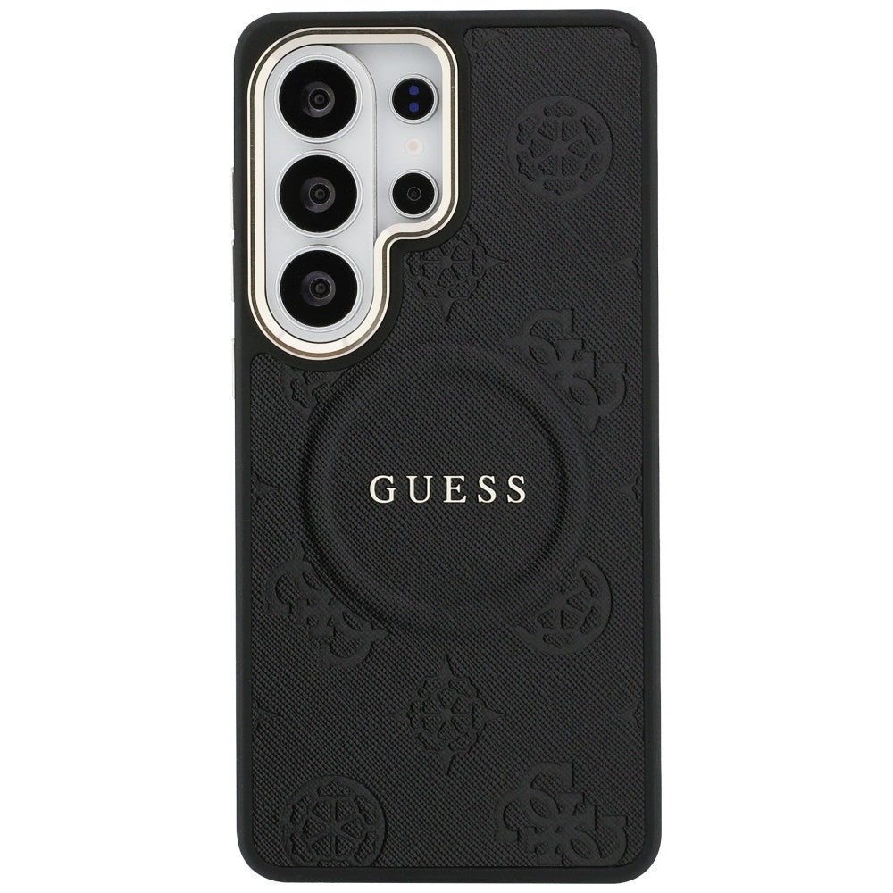 Étui MagSafe pour Samsung Galaxy S26 Ultra S948, GUESS, Saffiano Peony Embossed Ring, Noir