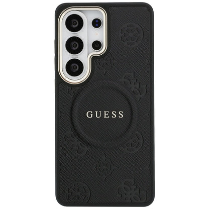 Étui MagSafe pour Samsung Galaxy S26 Ultra S948, GUESS, Saffiano Peony Embossed Ring, Noir