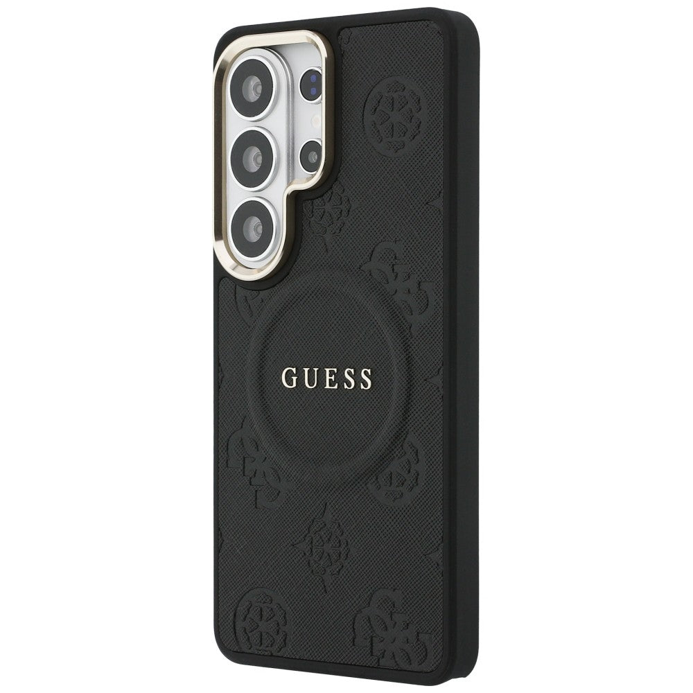 Étui MagSafe pour Samsung Galaxy S26 Ultra S948, GUESS, Saffiano Peony Embossed Ring, Noir