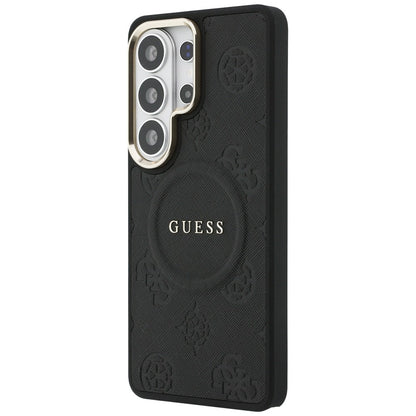 Étui MagSafe pour Samsung Galaxy S26 Ultra S948, GUESS, Saffiano Peony Embossed Ring, Noir