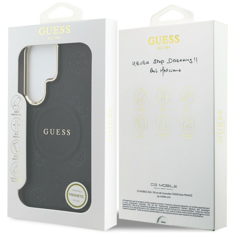 Étui MagSafe pour Samsung Galaxy S26 Ultra S948, GUESS, Saffiano Peony Embossed Ring, Noir