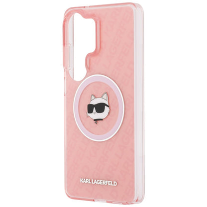 Custodia MagSafe per Samsung Galaxy S26 Ultra S948, Karl Lagerfeld, IML Choupette Head on KL Repeated Logo, Rosa
