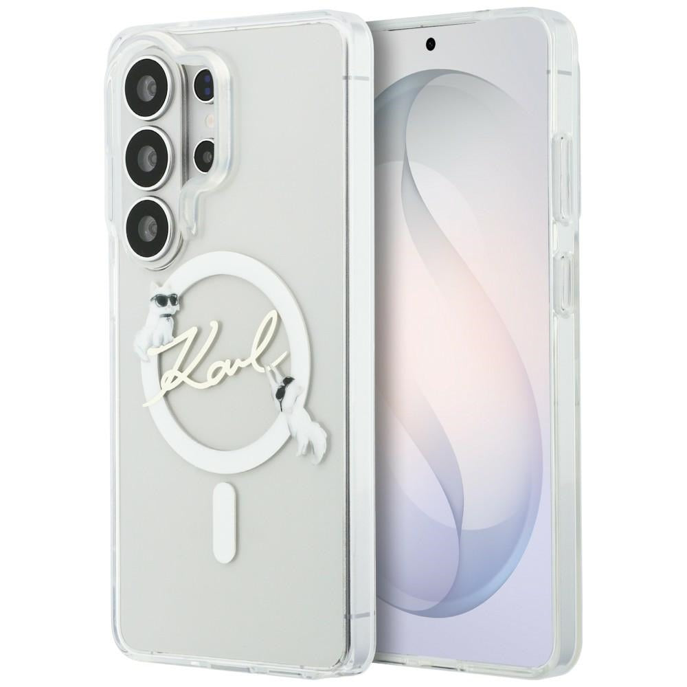 MagSafe Hülle für Samsung Galaxy S26 Ultra S948, Karl Lagerfeld, IML Choupette Karl Script Logo, Weiß.