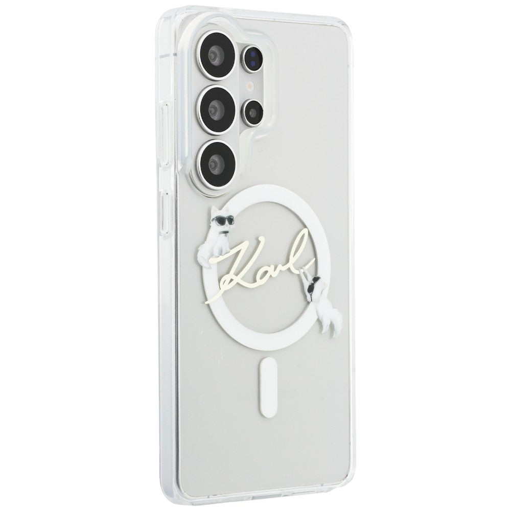 MagSafe Hülle für Samsung Galaxy S26 Ultra S948, Karl Lagerfeld, IML Choupette Karl Script Logo, Weiß.